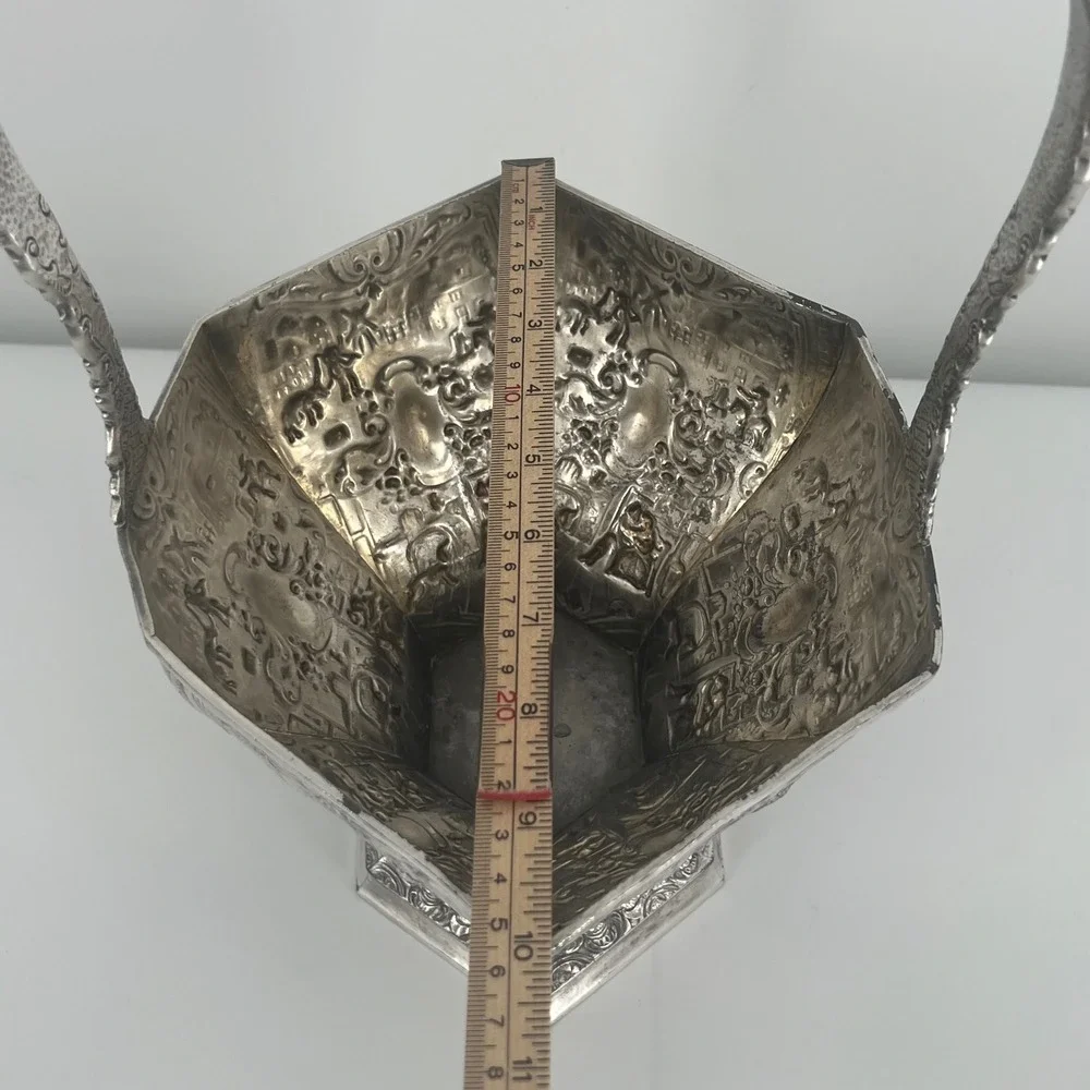 International Silver Co Antique Wedding Basket Silverplate Repousse Ornate Tall